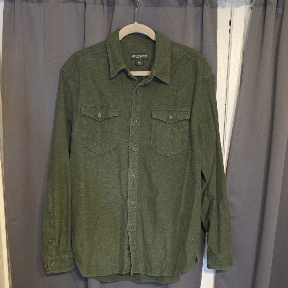 Eddie Bauer Men's Forest Green Shirt‎ Flannel Buttons Pockets Sz XL EUC